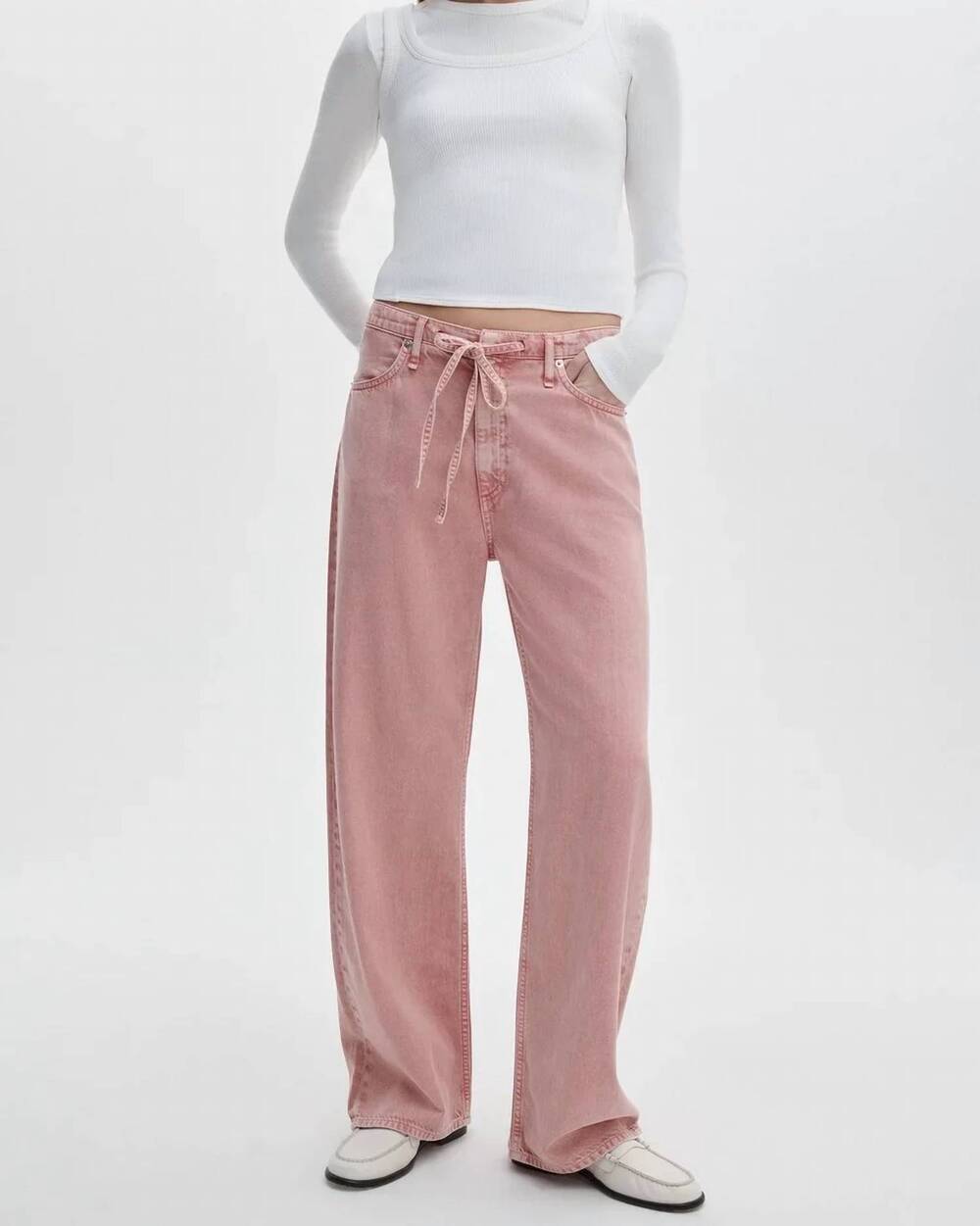 NEW RAG & BONE phoebe drawstring wide-leg jeans in raspberry stone